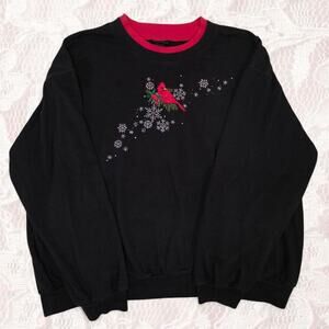 Vintage Cardinal Snowflake Crewneck Sweatshirt Black 2X Holiday